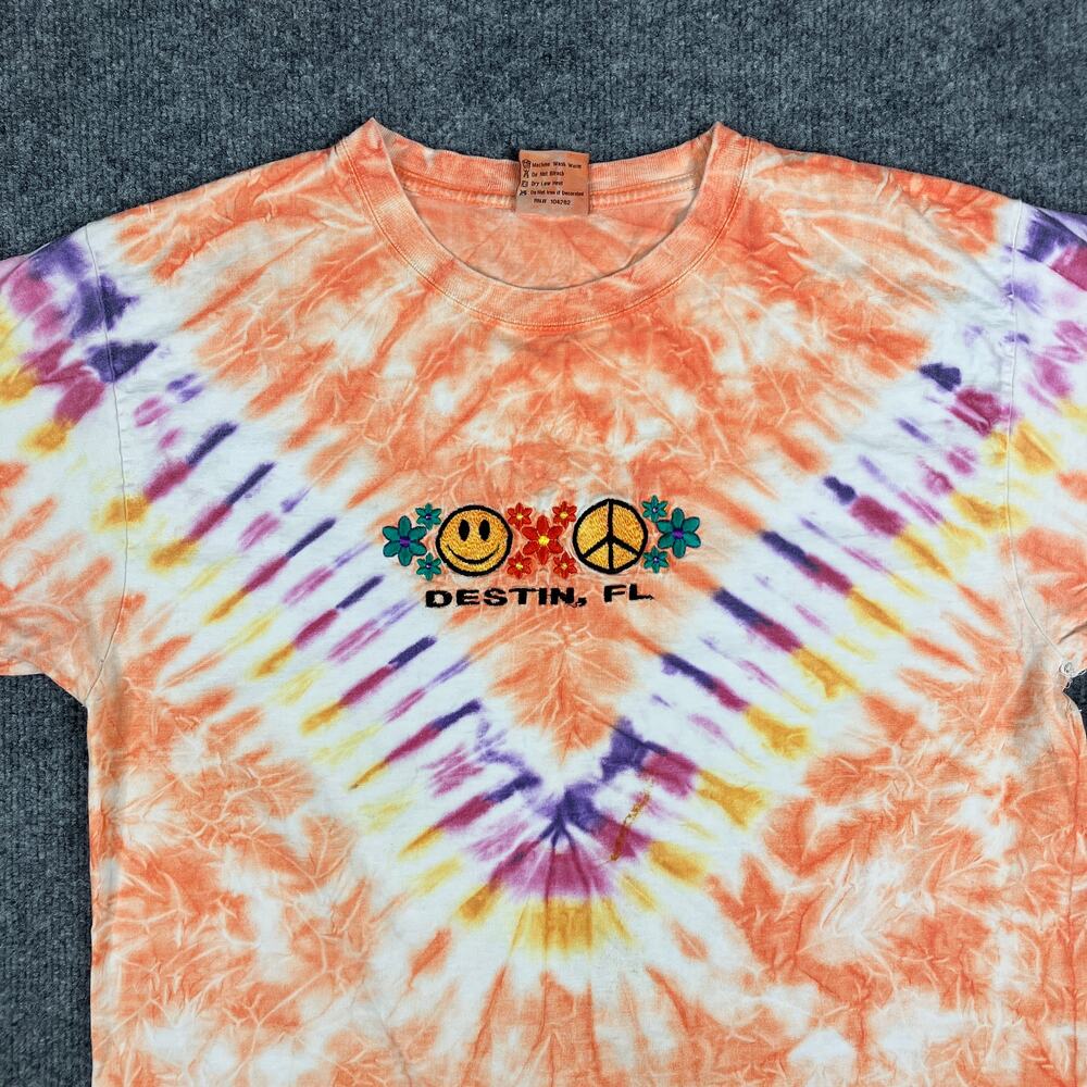 The Duck Company Tie-Dye T-Shirt Mens L Orange Graphic Destin‎ FL Cotton